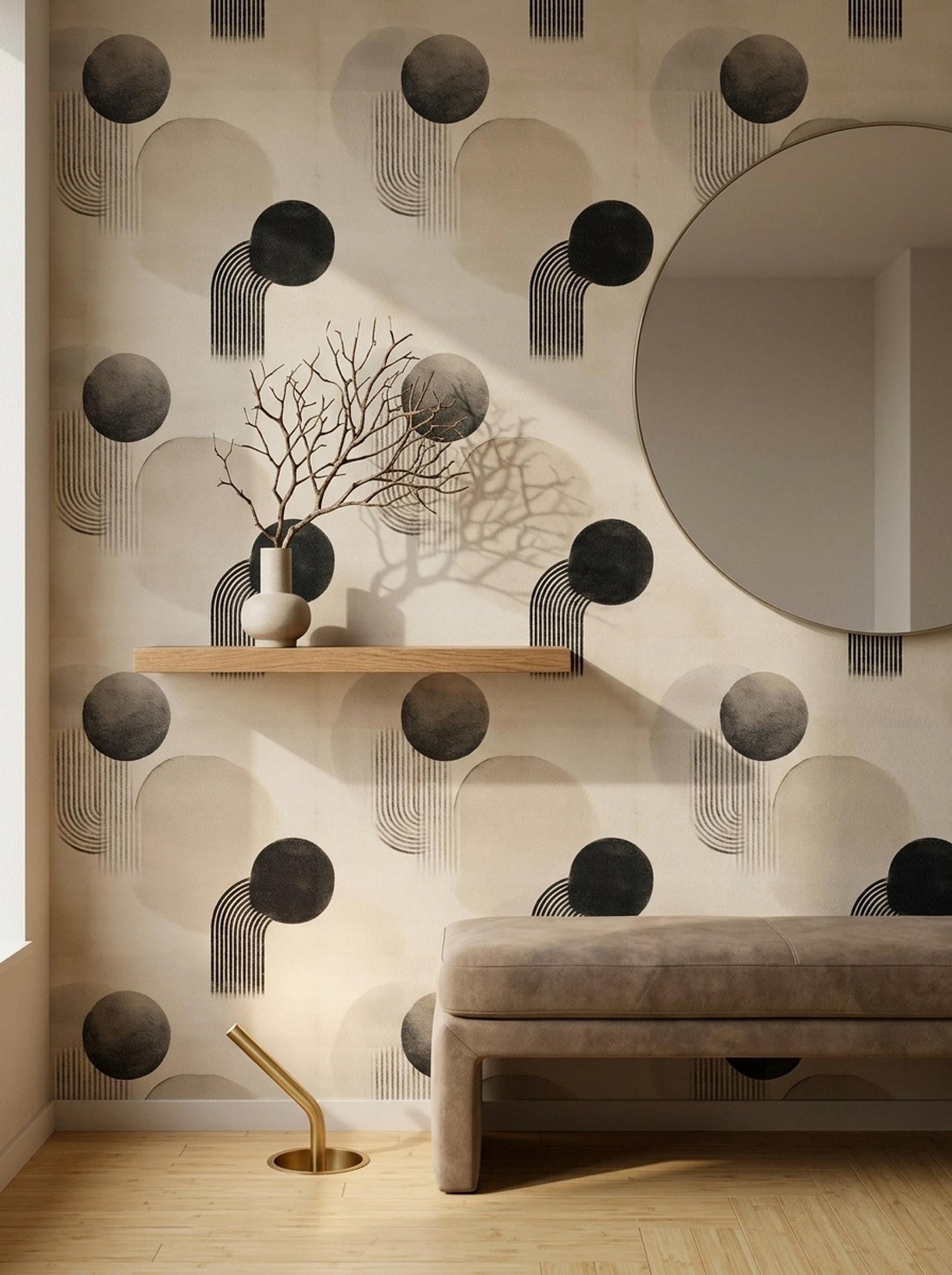 Minimal Geometric Wallpaper Neutral Abstract Bauhaus Pattern Japandi Wall Decor