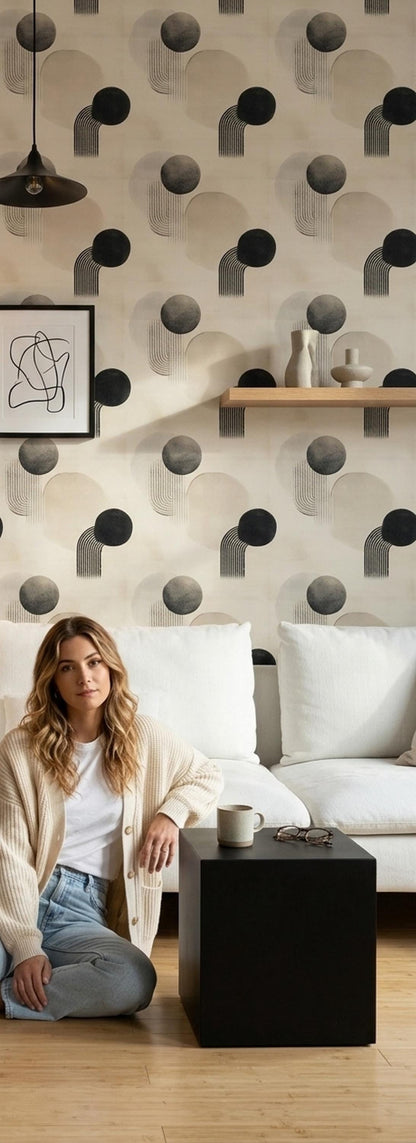 Minimal Geometric Wallpaper Neutral Abstract Bauhaus Pattern Japandi Wall Decor