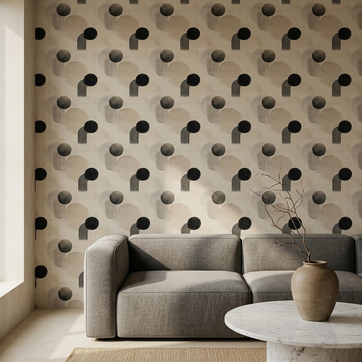 Minimal Geometric Wallpaper Neutral Abstract Bauhaus Pattern Japandi Wall Decor