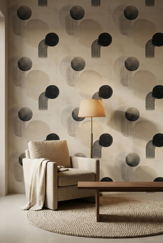 Minimal Geometric Wallpaper Neutral Abstract Bauhaus Pattern Japandi Wall Decor