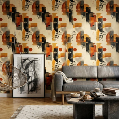 Abstract Face Wallpaper Modern Art Pattern Contemporary Portrait Wall Decor