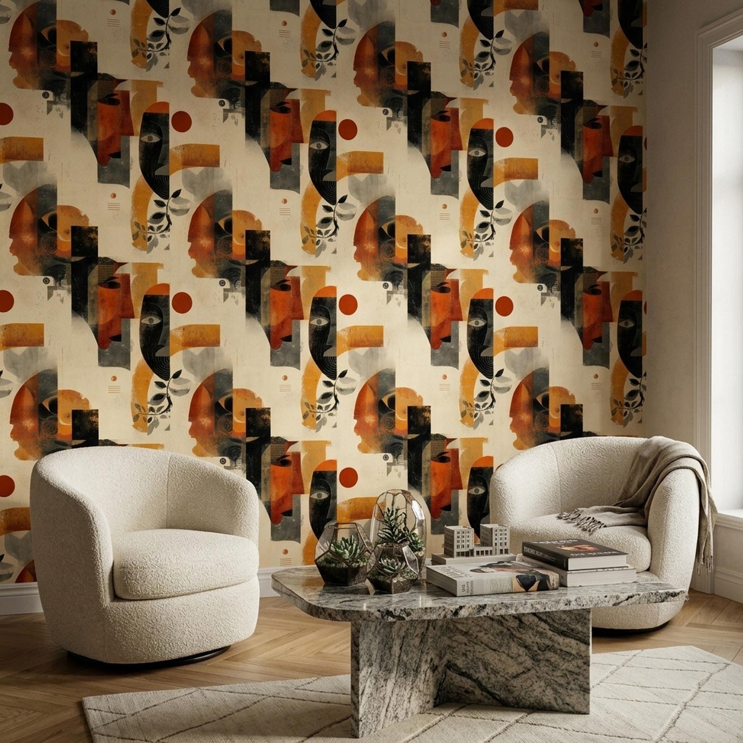 Abstract Face Wallpaper Modern Art Pattern Contemporary Portrait Wall Decor
