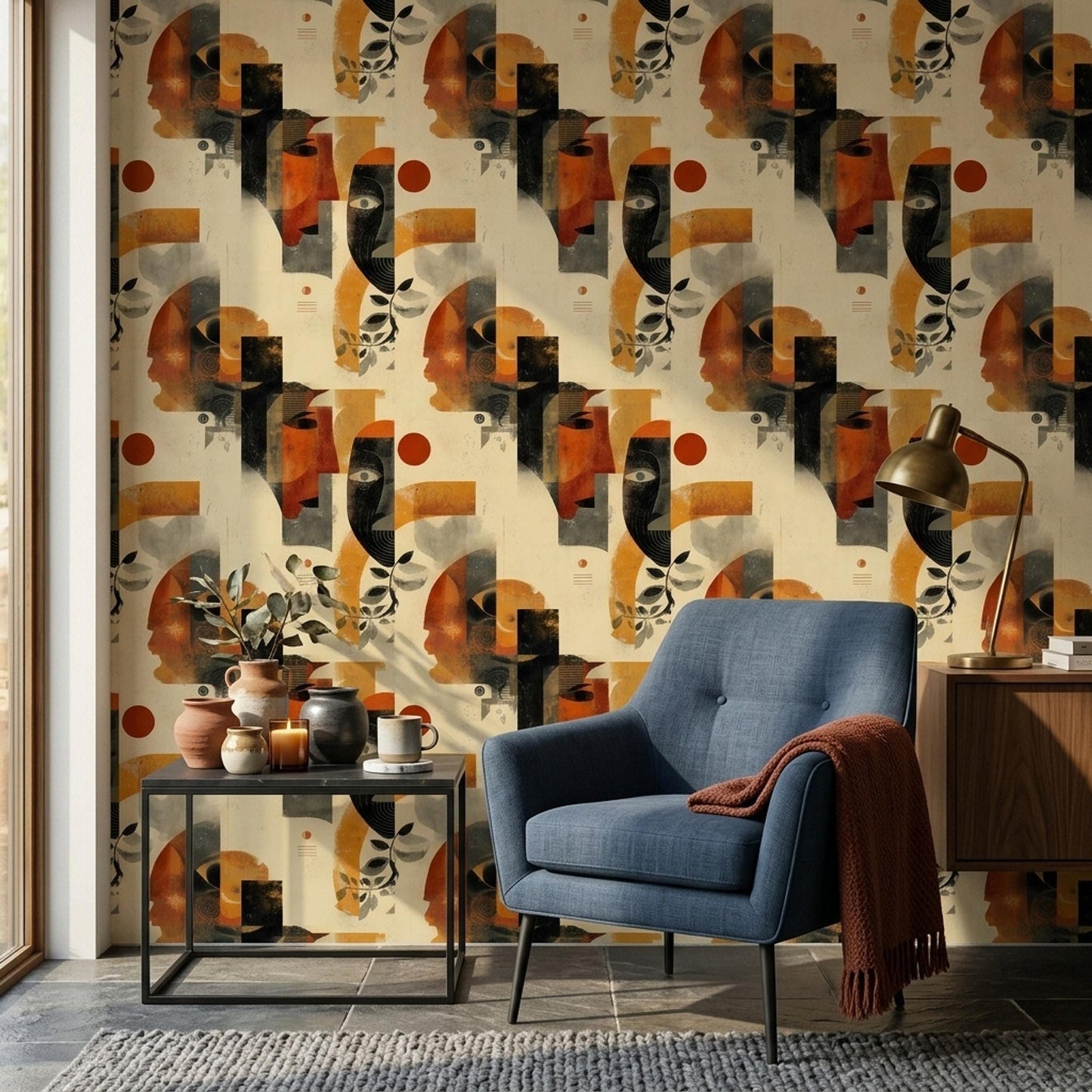 Abstract Face Wallpaper Modern Art Pattern Contemporary Portrait Wall Decor