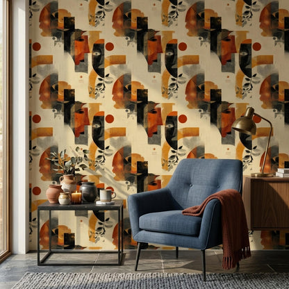Abstract Face Wallpaper Modern Art Pattern Contemporary Portrait Wall Decor