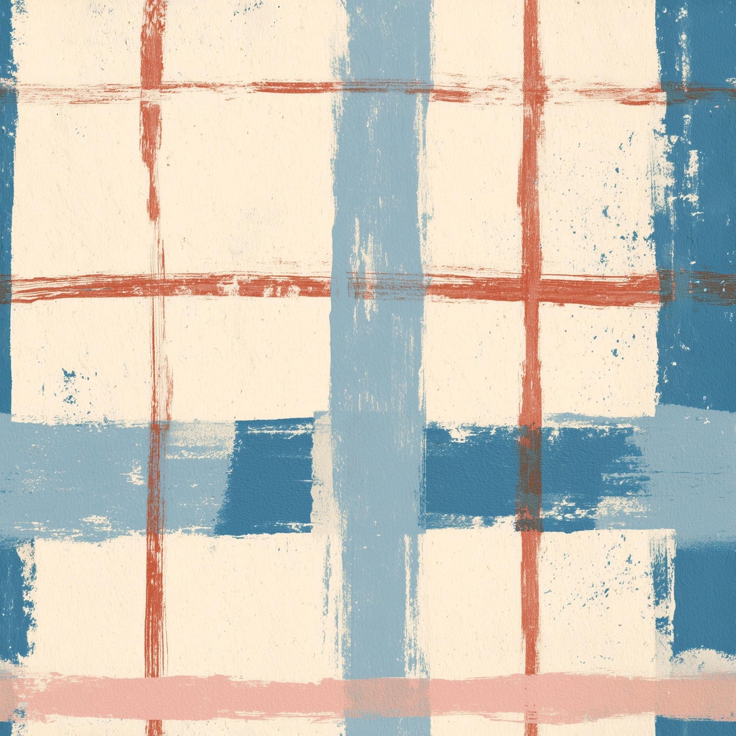 Abstract Grid Wallpaper Hand Painted Plaid Pattern Modern Brush Stroke Wall Decor