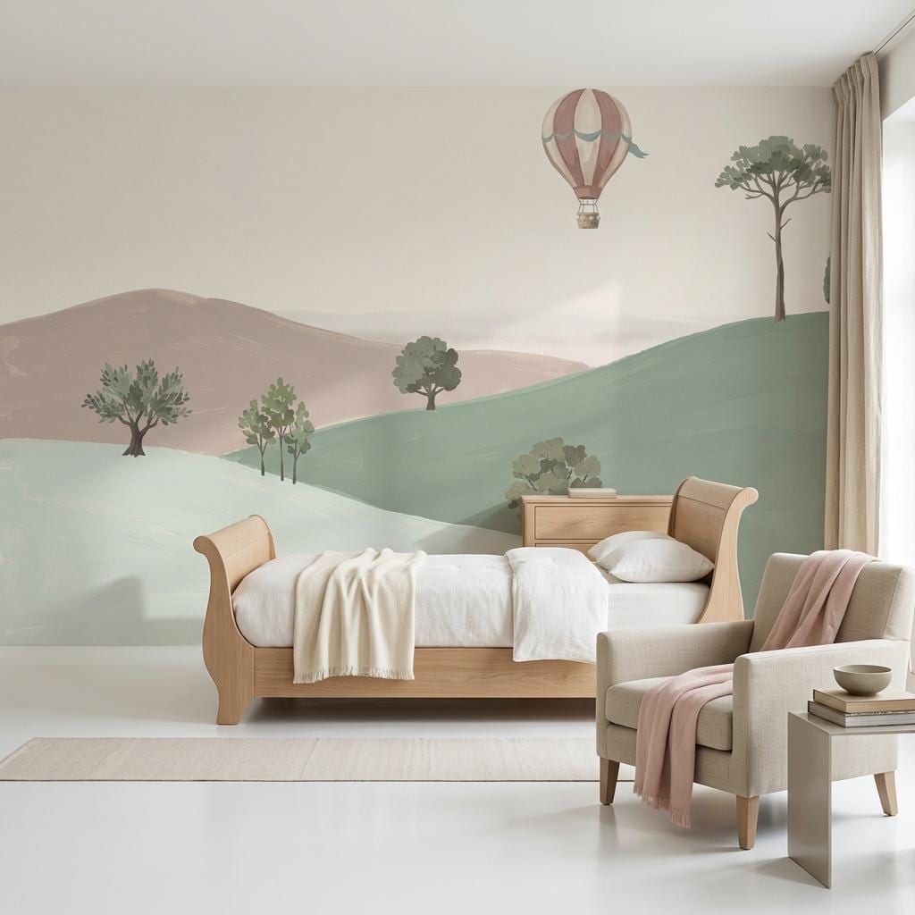 Minimal Landscape Wall Mural Scandinavian Style Calm Hills Wallpaper Soft Nature Wall Design