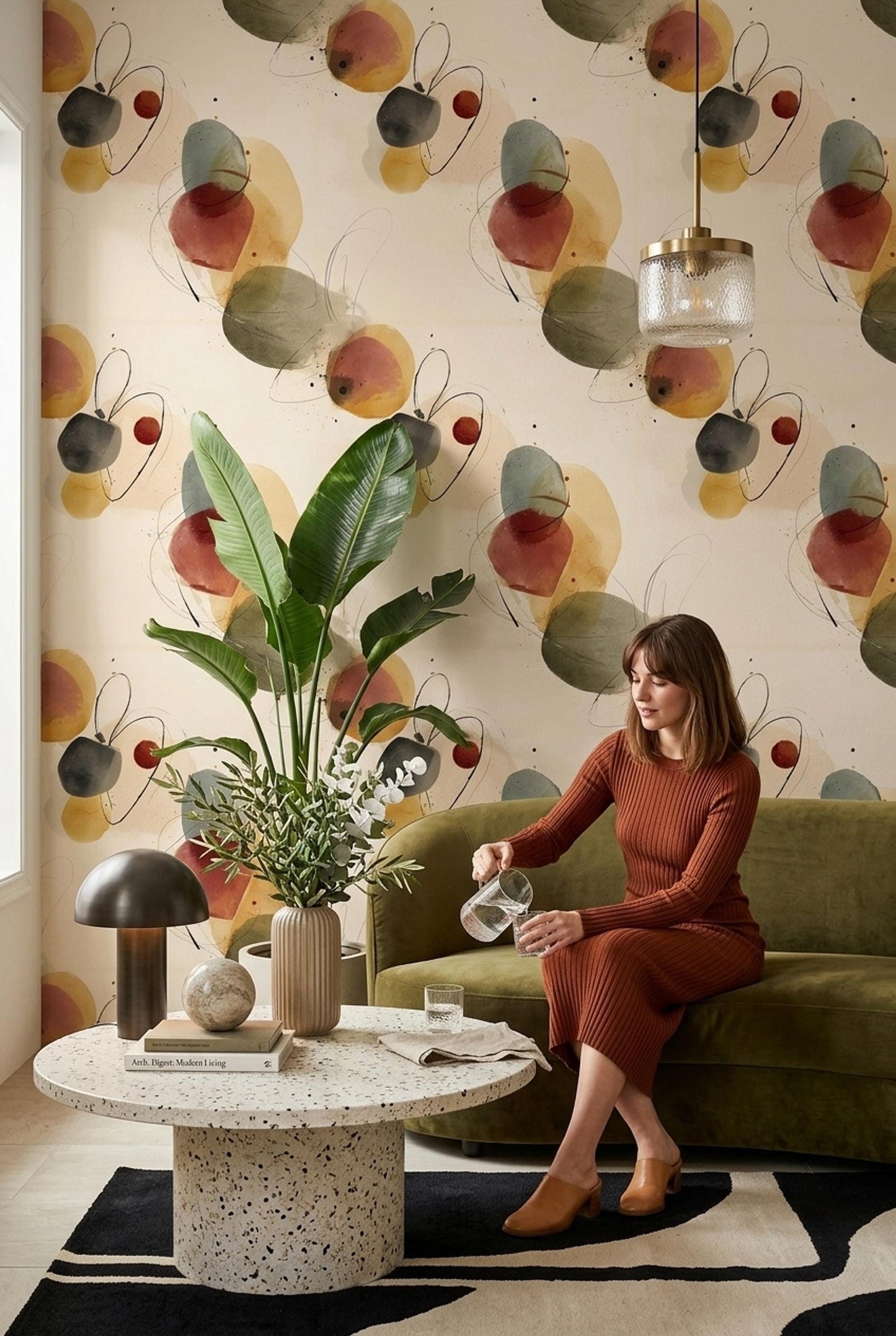 Organic Shape Wallpaper Earth Tone Abstract Wall Design Modern Wabi Sabi Home Decor