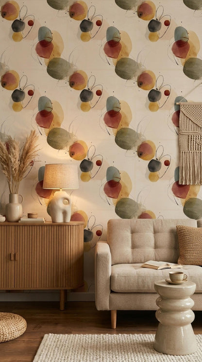 Organic Shape Wallpaper Earth Tone Abstract Wall Design Modern Wabi Sabi Home Decor