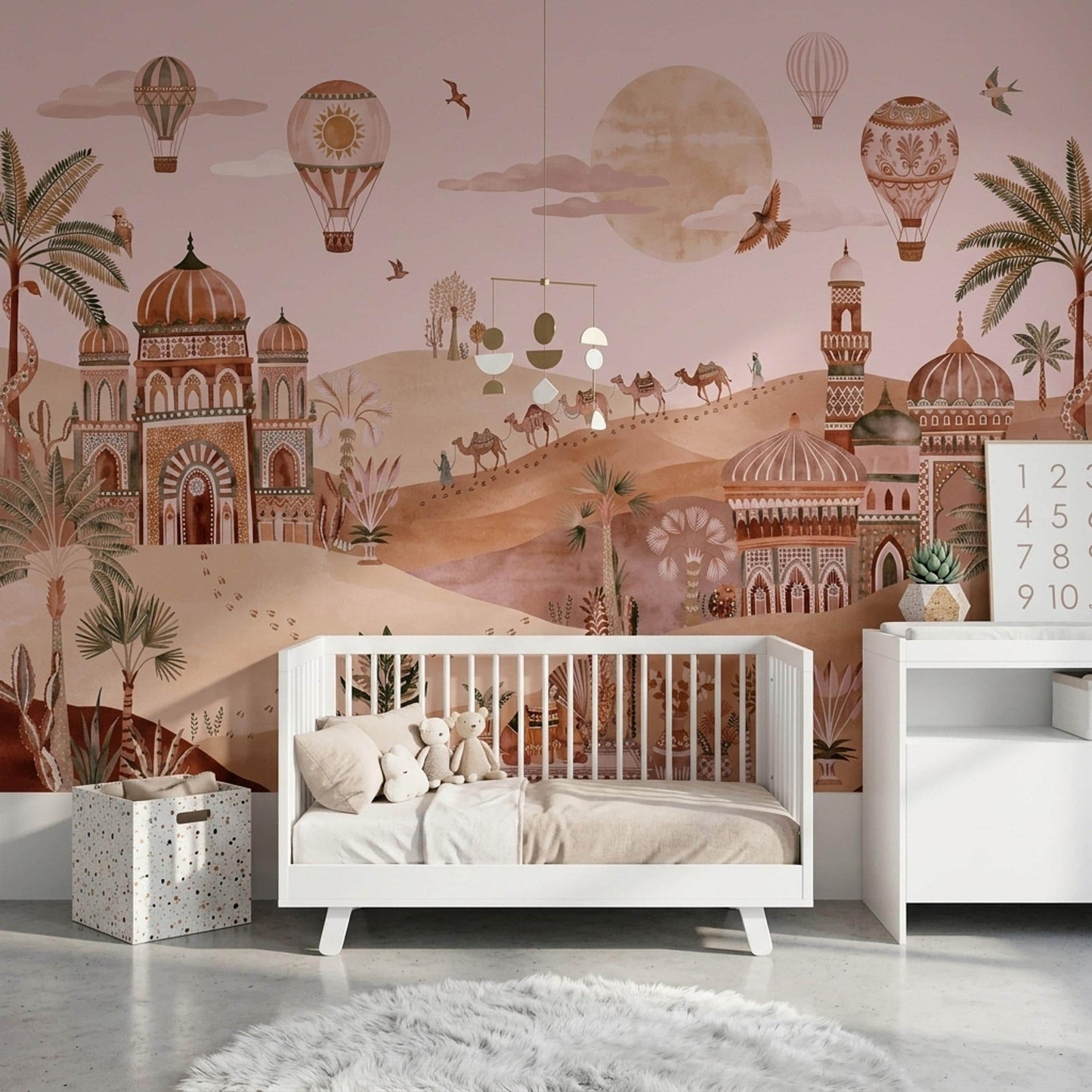 Boho Desert Mural Moroccan Style Wallpaper Earthy Landscape Wall Art Sunset Oasis Decor