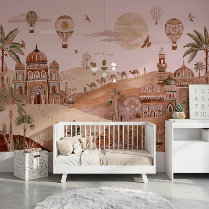 Boho Desert Mural Moroccan Style Wallpaper Earthy Landscape Wall Art Sunset Oasis Decor