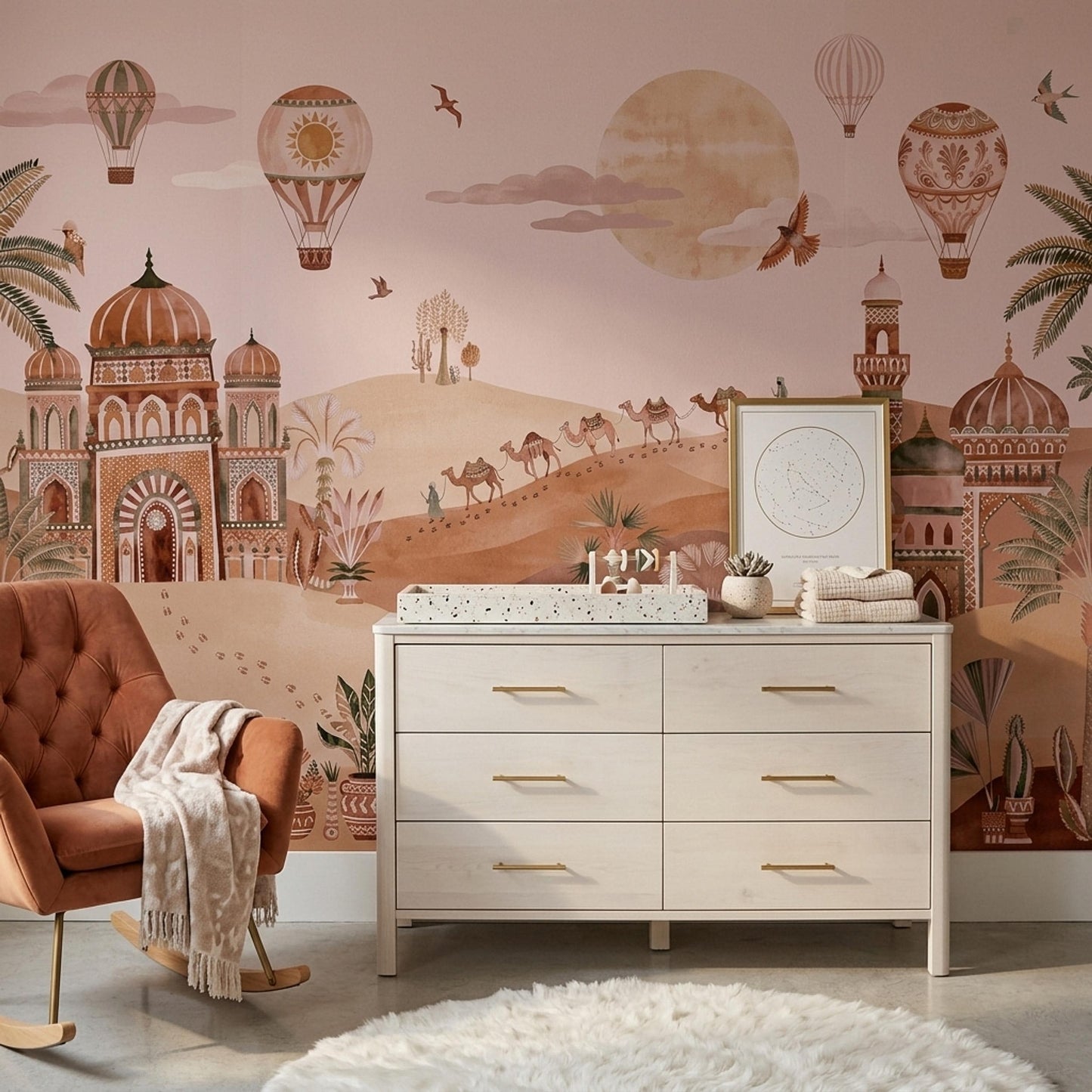 Boho Desert Mural Moroccan Style Wallpaper Earthy Landscape Wall Art Sunset Oasis Decor