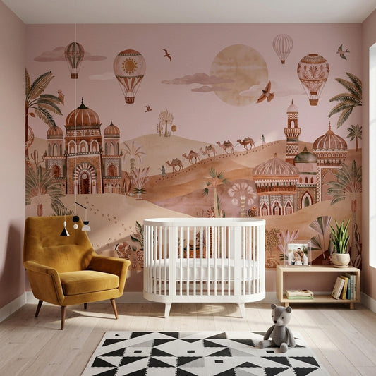 Boho Desert Mural Moroccan Style Wallpaper Earthy Landscape Wall Art Sunset Oasis Decor
