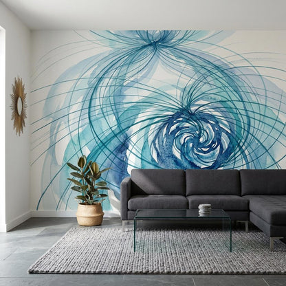 Blue Abstract Wall Mural Watercolor Swirl Wallpaper Modern Bedroom Statement Wall Decor