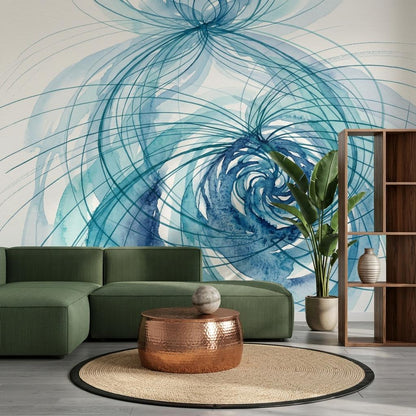 Blue Abstract Wall Mural Watercolor Swirl Wallpaper Modern Bedroom Statement Wall Decor