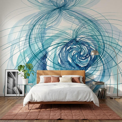 Blue Abstract Wall Mural Watercolor Swirl Wallpaper Modern Bedroom Statement Wall Decor