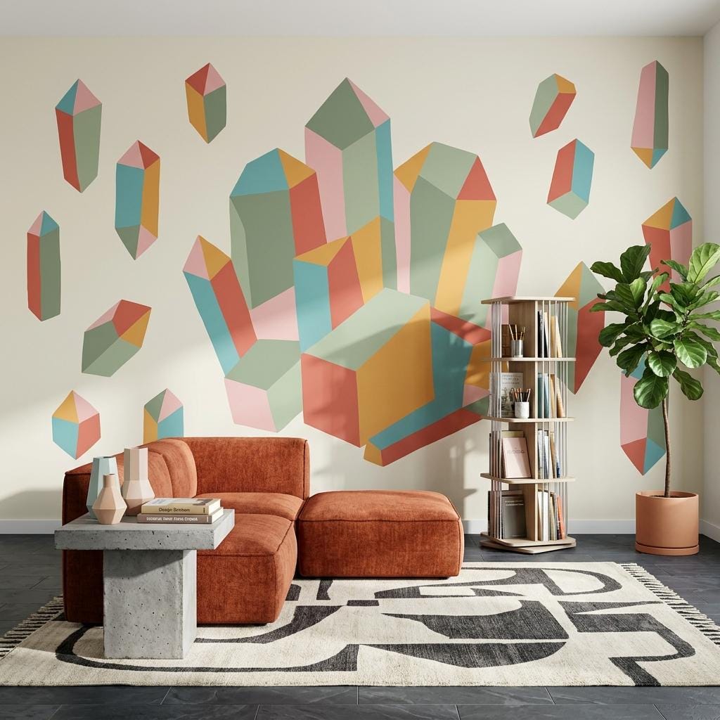 Abstract Geometric Wall Mural Colorful 3D Shapes Wallpaper Modern Statement Wall Decor