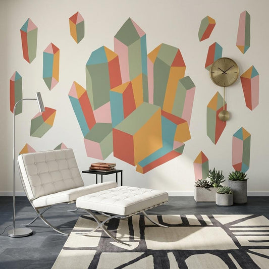 Abstract Geometric Wall Mural Colorful 3D Shapes Wallpaper Modern Statement Wall Decor
