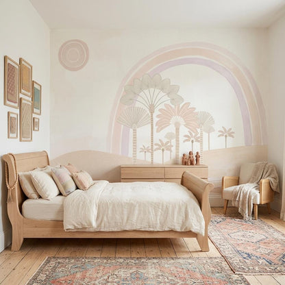Neutral Rainbow Wall Mural Pastel Palm Landscape Wallpaper Minimal Statement Wall Decor