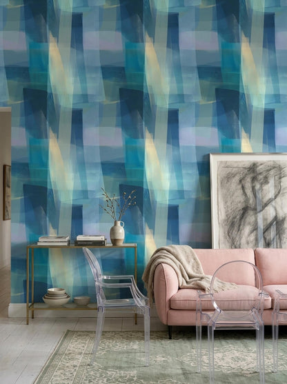Blue Abstract Wallpaper Modern Geometric Wall Mural Contemporary Art Decor