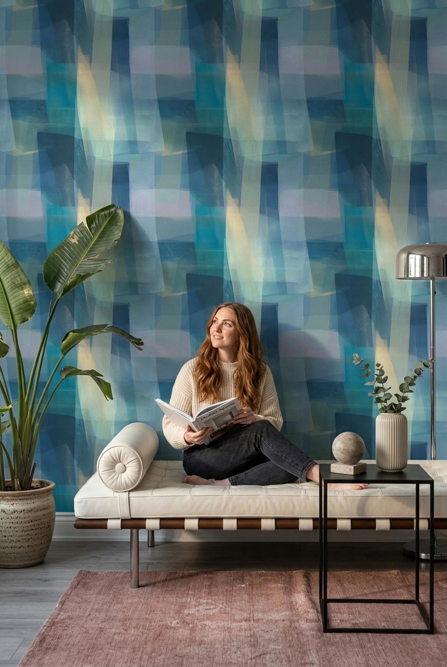 Blue Abstract Wallpaper Modern Geometric Wall Mural Contemporary Art Decor