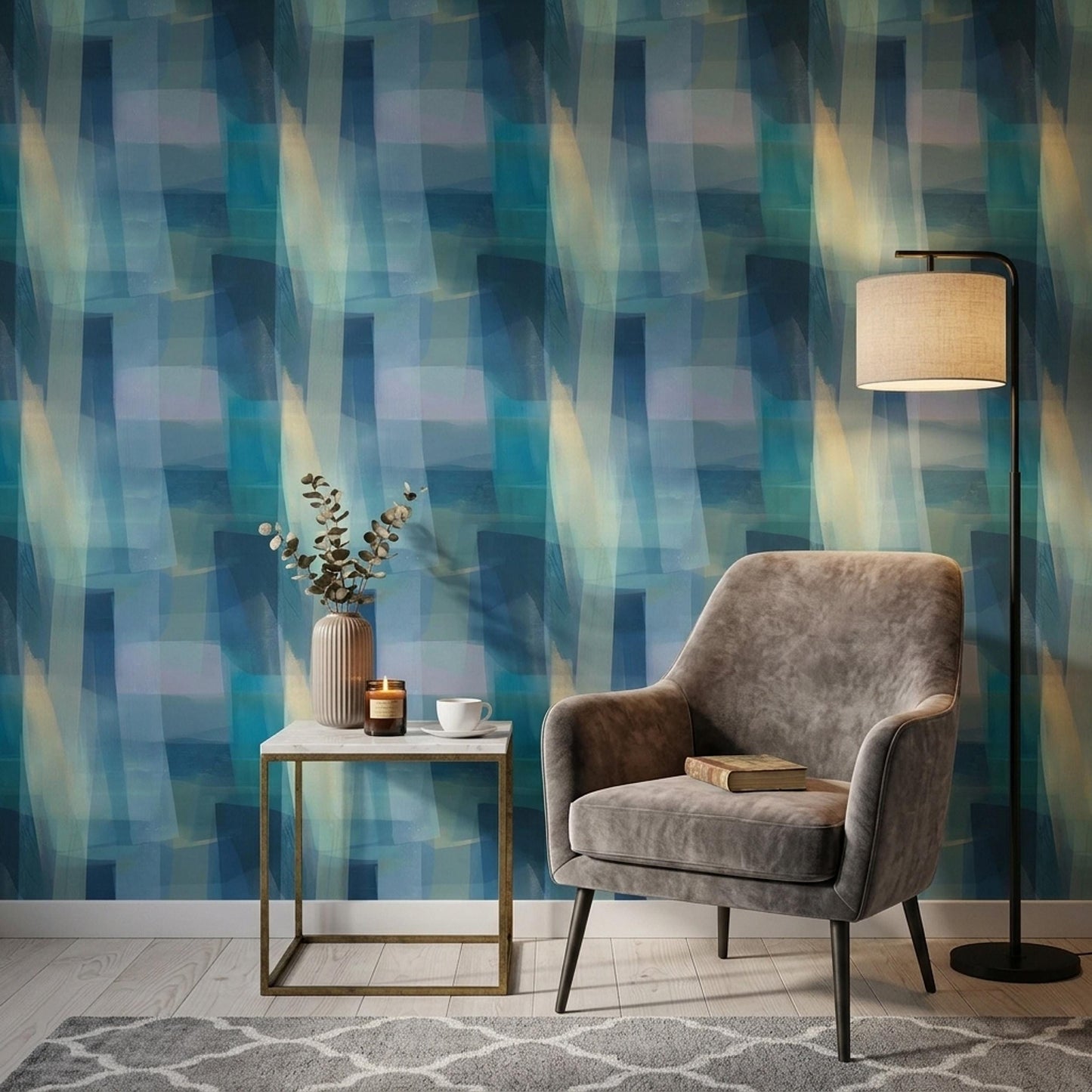 Blue Abstract Wallpaper Modern Geometric Wall Mural Contemporary Art Decor