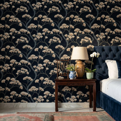 Dark Floral Wallpaper Gold Botanical Wall Mural Removable Luxury Black Nature Decor