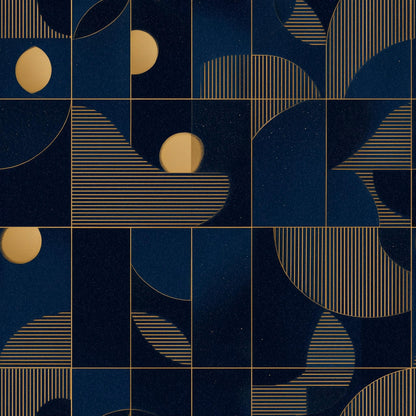 Art Deco Pattern Wallpaper Navy Blue Gold Geometric Seamless Repeat Modern Luxury Wall Decor