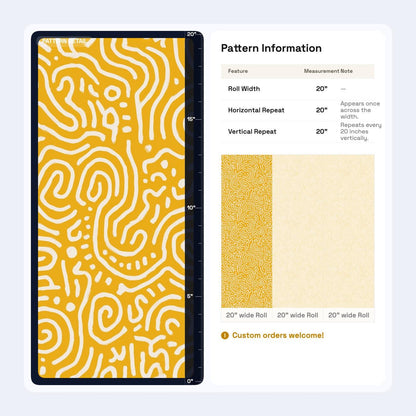 Abstract Squiggle Pattern Wallpaper Mustard Yellow Modern Seamless Repeat Retro Playful Wall Decor