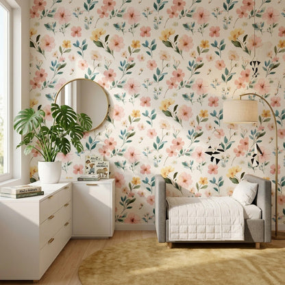 Minimal Floral Wallpaper Seamless Pastel Pattern Modern Elegant Wall Decor