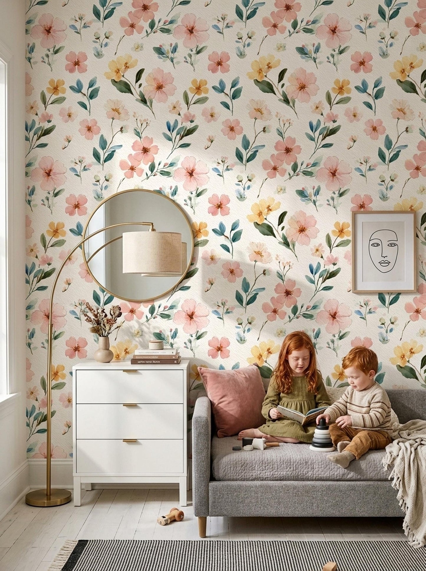 Minimal Floral Wallpaper Seamless Pastel Pattern Modern Elegant Wall Decor