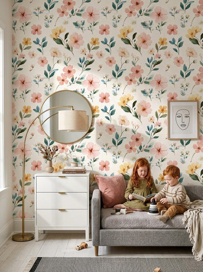 Minimal Floral Wallpaper Seamless Pastel Pattern Modern Elegant Wall Decor