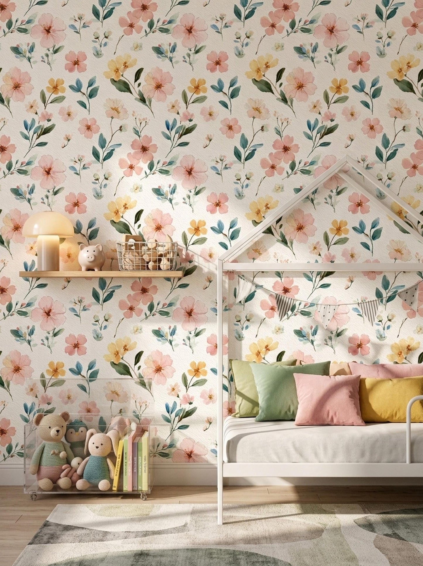 Minimal Floral Wallpaper Seamless Pastel Pattern Modern Elegant Wall Decor