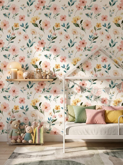 Minimal Floral Wallpaper Seamless Pastel Pattern Modern Elegant Wall Decor