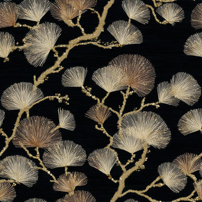 Black Gold Wallpaper Art Deco Ginkgo Pattern Seamless Repeat Luxury Wall Decor