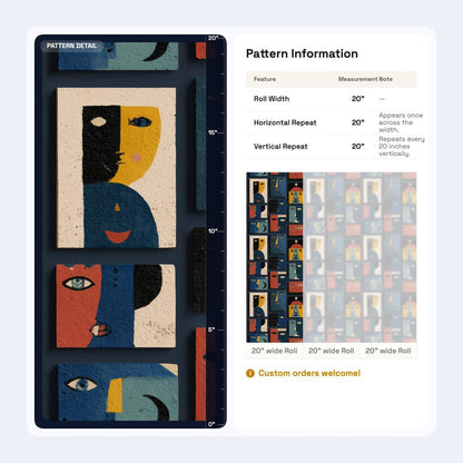 Abstract Faces Wallpaper Modern Art Pattern Cubist Portrait Seamless Repeat Wall Decor