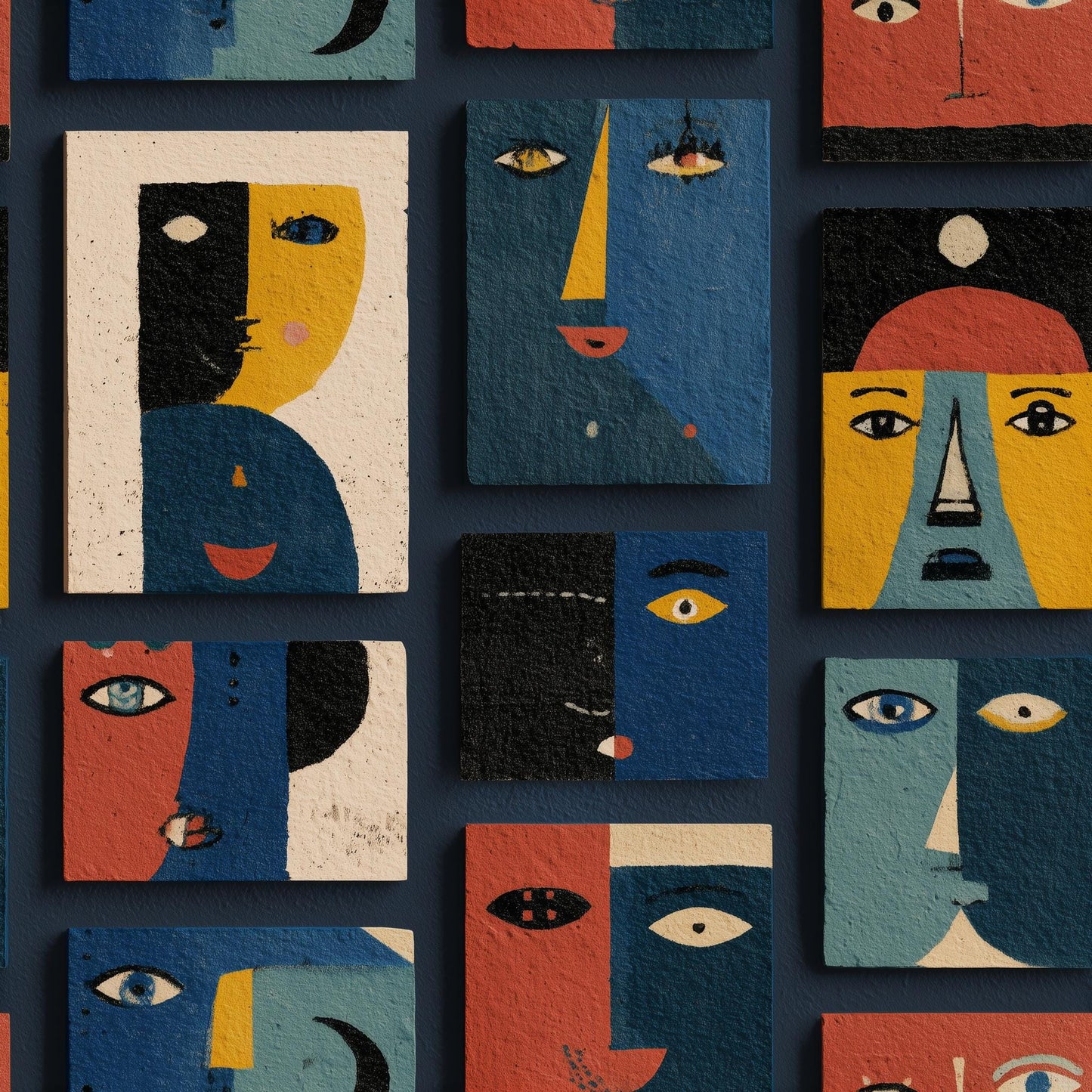 Abstract Faces Wallpaper Modern Art Pattern Cubist Portrait Seamless Repeat Wall Decor