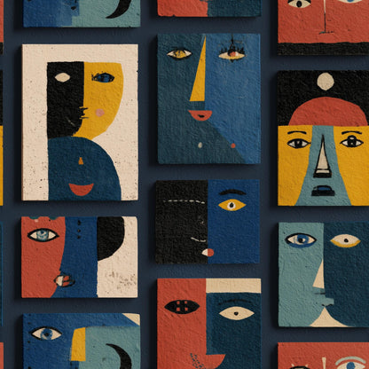 Abstract Faces Wallpaper Modern Art Pattern Cubist Portrait Seamless Repeat Wall Decor