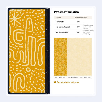 Mustard Abstract Line Wallpaper Boho Tribal Pattern Seamless Repeat Modern Wall Decor