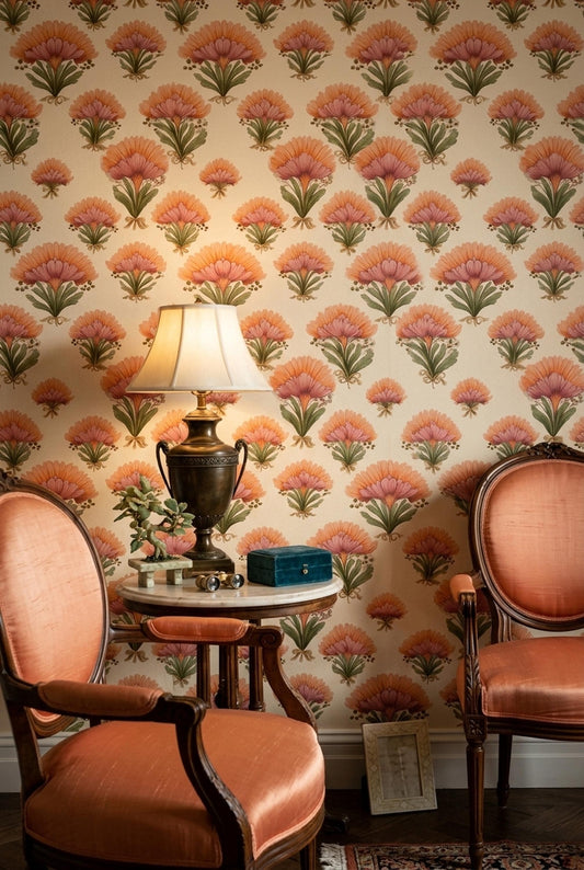 Vintage Floral Wallpaper Elegant Botanical Pattern Soft Pink Flower Wall Decor