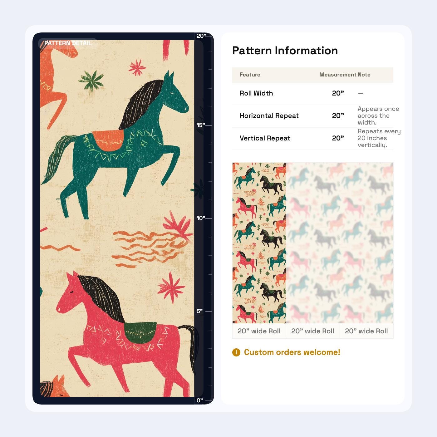 Kids Nursery Horse Wallpaper Folk Art Animal Pattern Removable Wall Decor