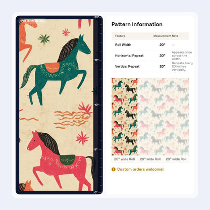 Kids Nursery Horse Wallpaper Folk Art Animal Pattern Removable Wall Decor