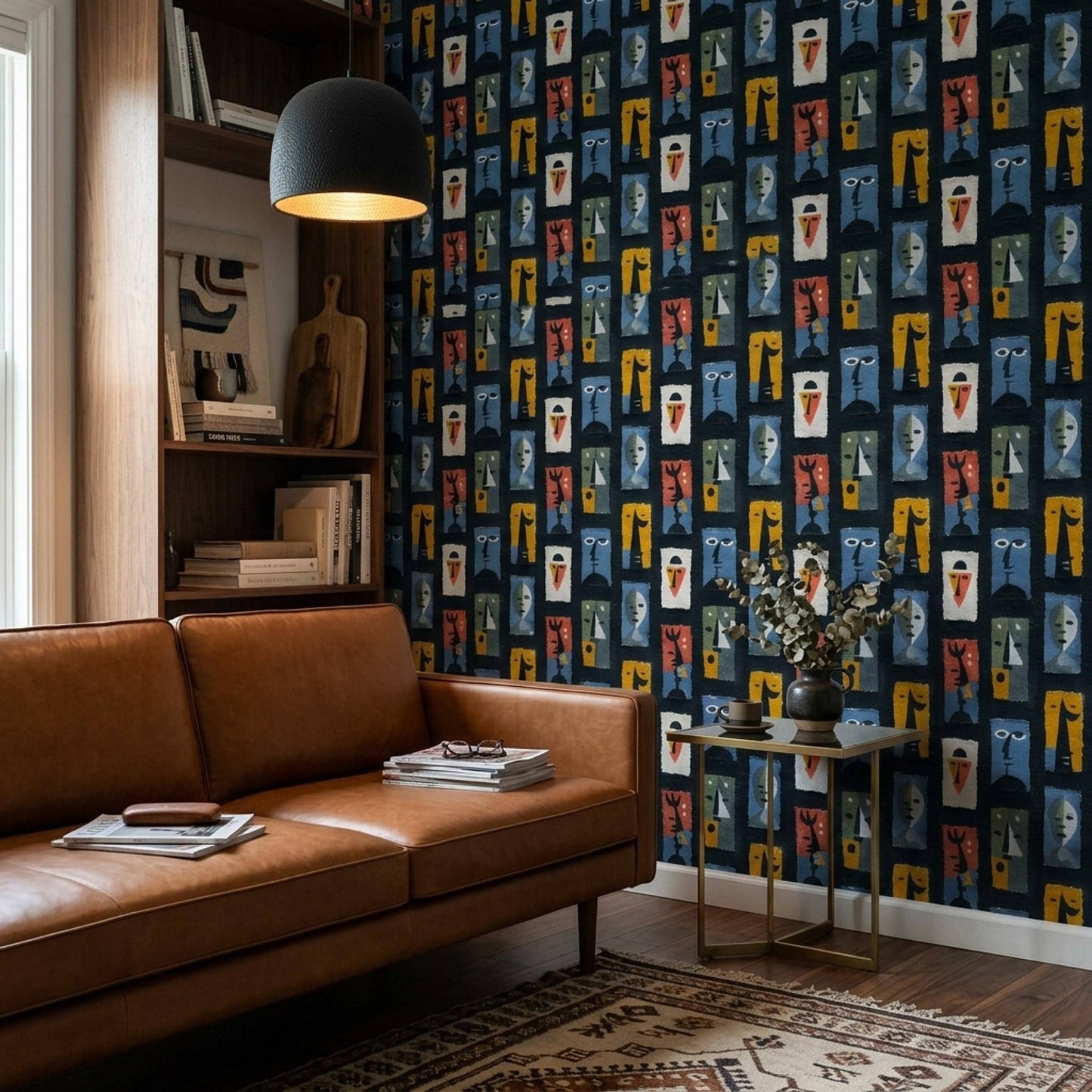 Abstract Faces Wallpaper Modern Art Pattern Mid Century Style Removable Peel Stick Decor