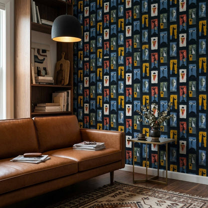 Abstract Faces Wallpaper Modern Art Pattern Mid Century Style Removable Peel Stick Decor