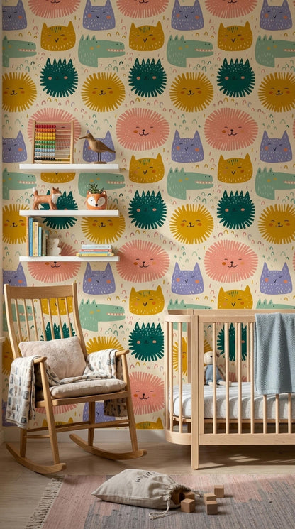 Playful Character Wallpaper for Nursery and Kids Room Modern Pattern Removable Wall Decor