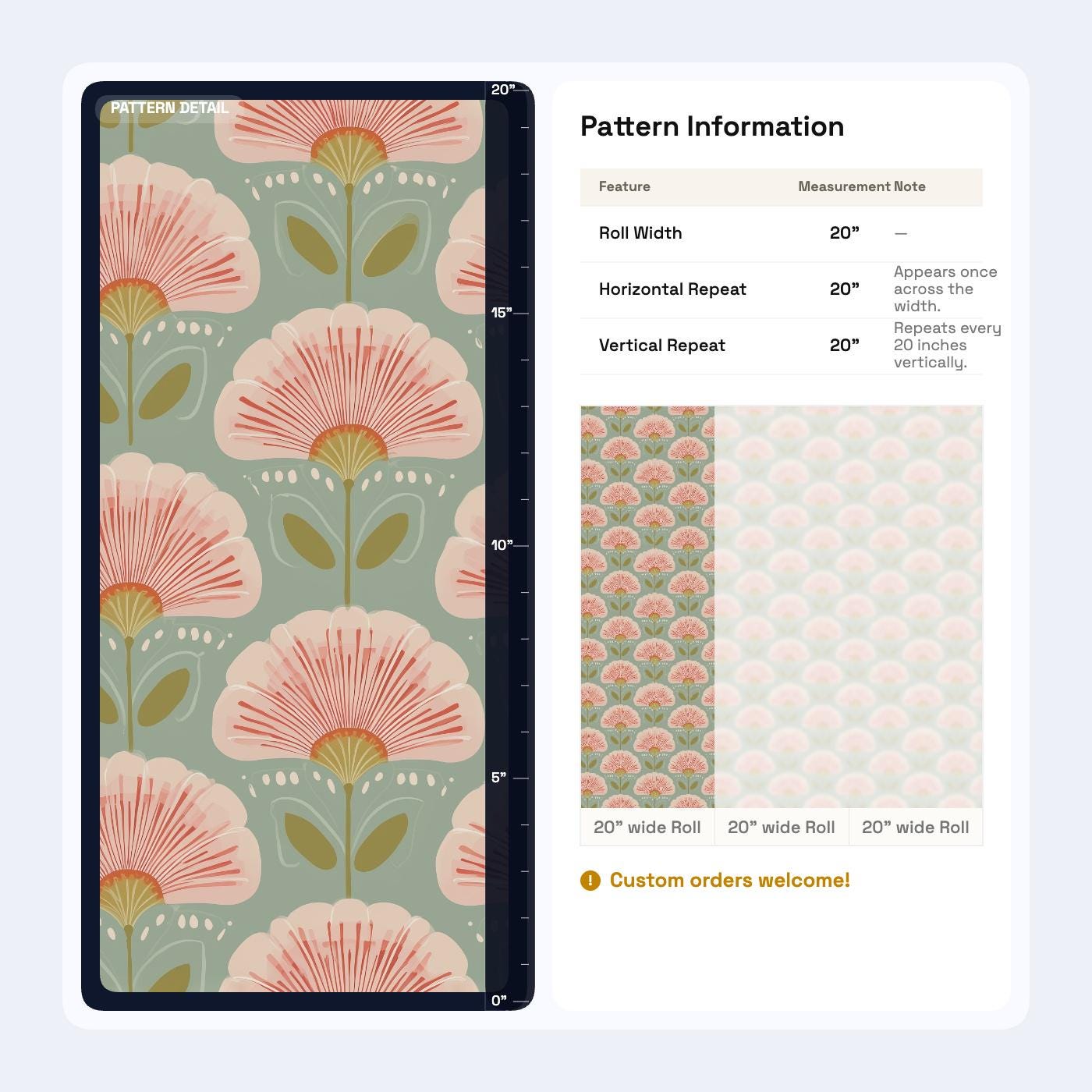 Art Deco Floral Wallpaper Sage Green Mid Century Botanical Pattern