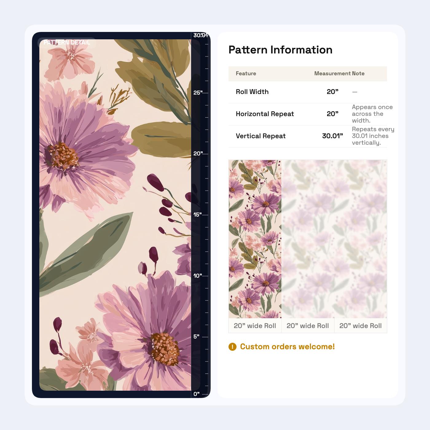 Soft Floral Wallpaper Blush Purple Botanical Pattern Elegant Modern Wall Decor