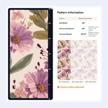 Soft Floral Wallpaper Blush Purple Botanical Pattern Elegant Modern Wall Decor