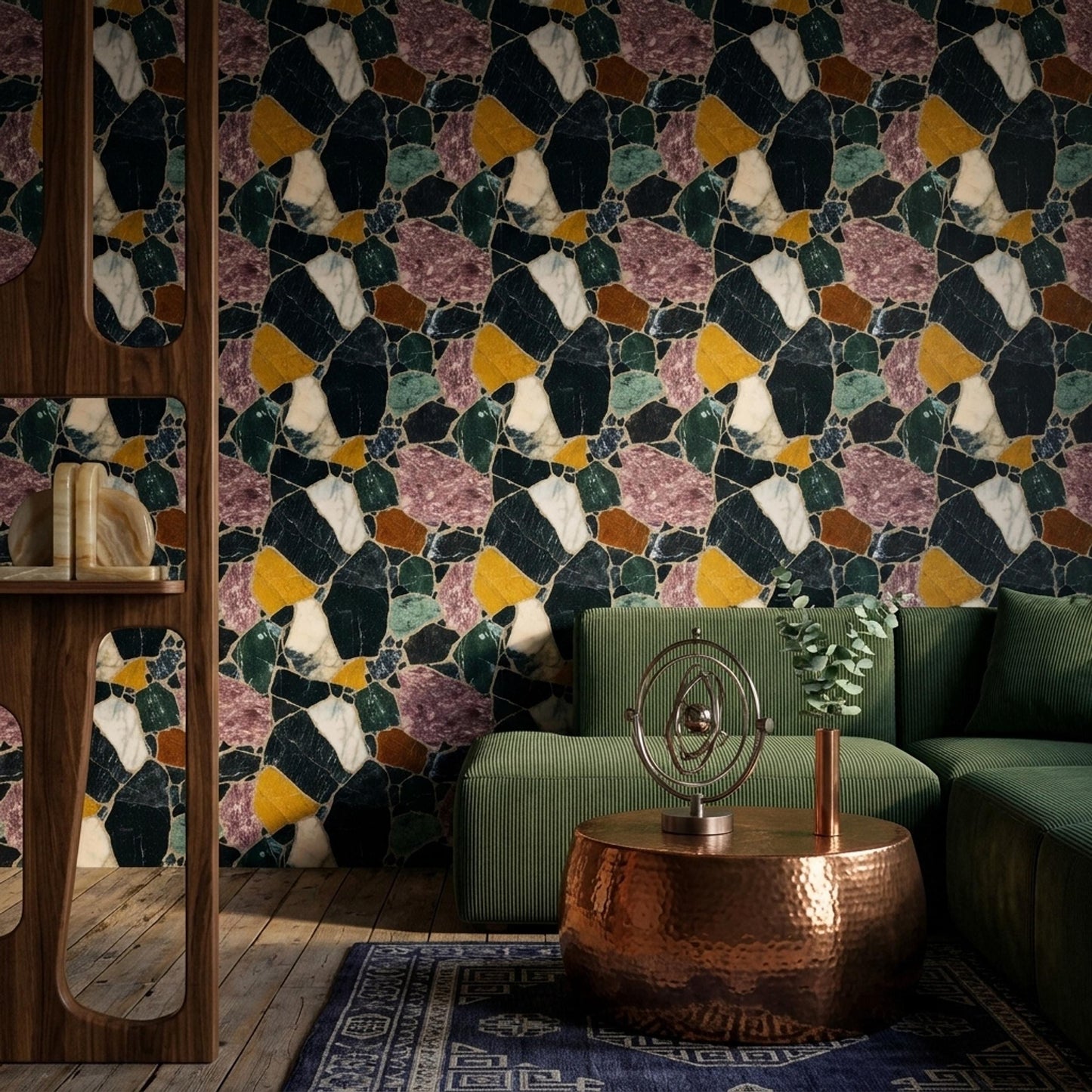 Dark Terrazzo Wallpaper Marble Stone Pattern Modern Luxury Wall Decor Interior Design