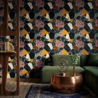 Dark Terrazzo Wallpaper Marble Stone Pattern Modern Luxury Wall Decor Interior Design