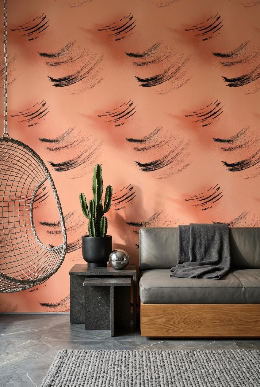 Abstract Brush Stroke Wallpaper Terracotta Modern Art Pattern Contemporary Wall Design
